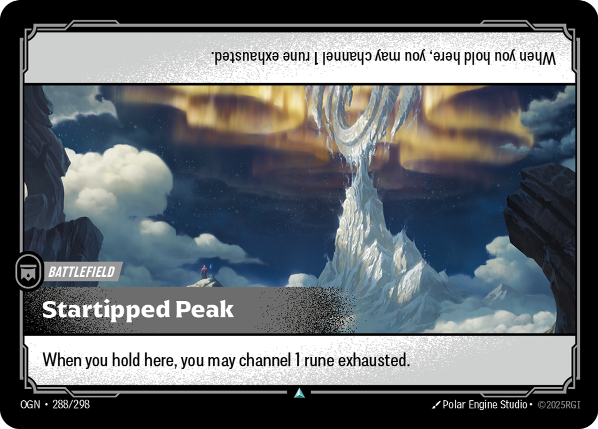 Riftbound Battlefield: Startipped Peak. When you hold here, you may channel 1 rune exhausted.