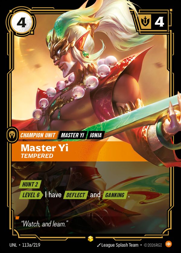 Master Yi, Tempered (Alternate Art) — Riftbound card