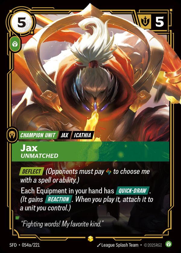 Jax, Unmatched (Alternate Art) — Riftbound card