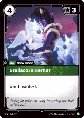 Riftbound Unit: Stellacorn Herder. When I move, draw 1.