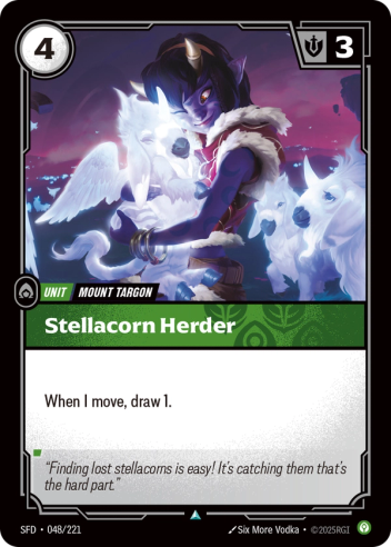 Riftbound Unit: Stellacorn Herder. When I move, draw 1.