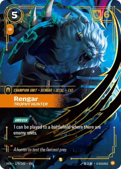 Rengar, Trophy Hunter (렝가) VEN-179 영어판 카드 이미지