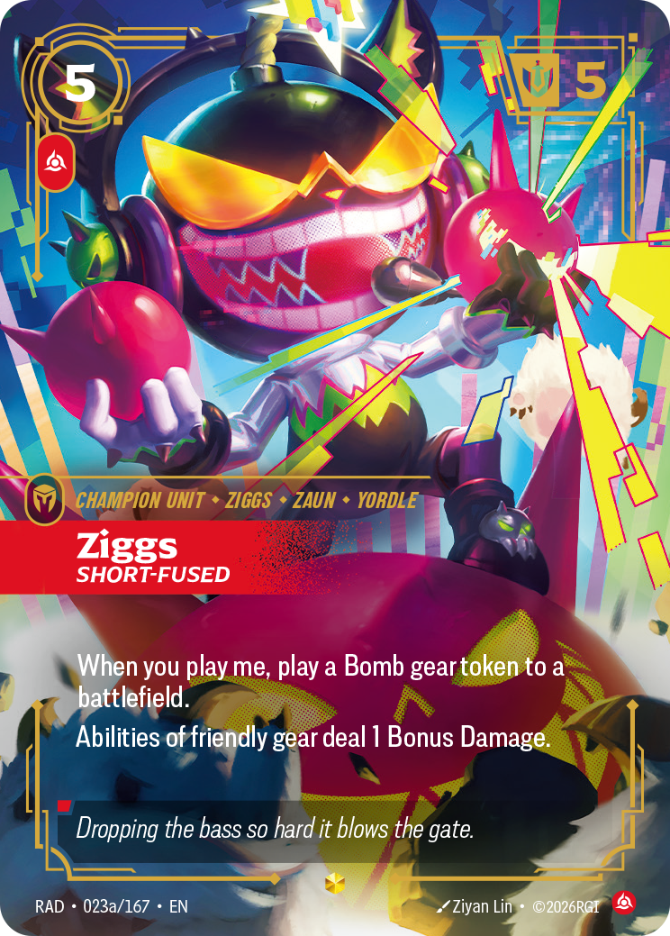 Ziggs, Short-Fused — Riftbound Showcase card RAD 023a