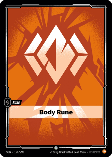 The Body Rune from Riftbound. It is a orange card with 'a blocky diamond-shaped symbol', as described in the Core Rules.