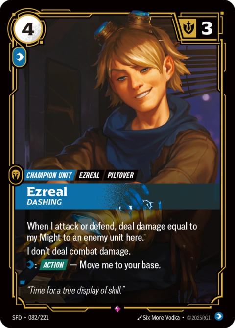 Ezreal - Dashing — Spiritforged #082, art by Six More Vodka