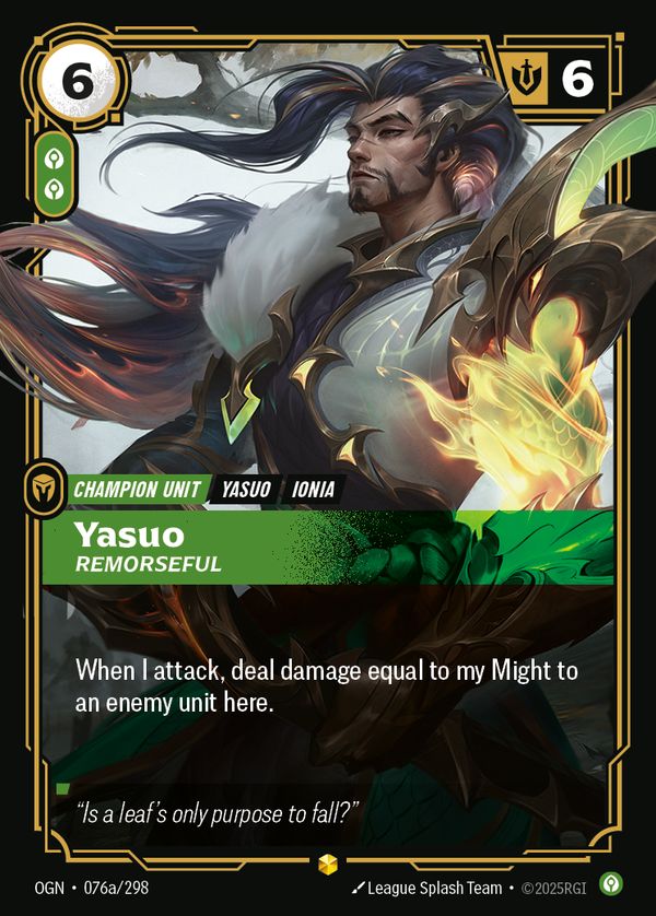 Yasuo, Remorseful (Alternate Art) — Riftbound card