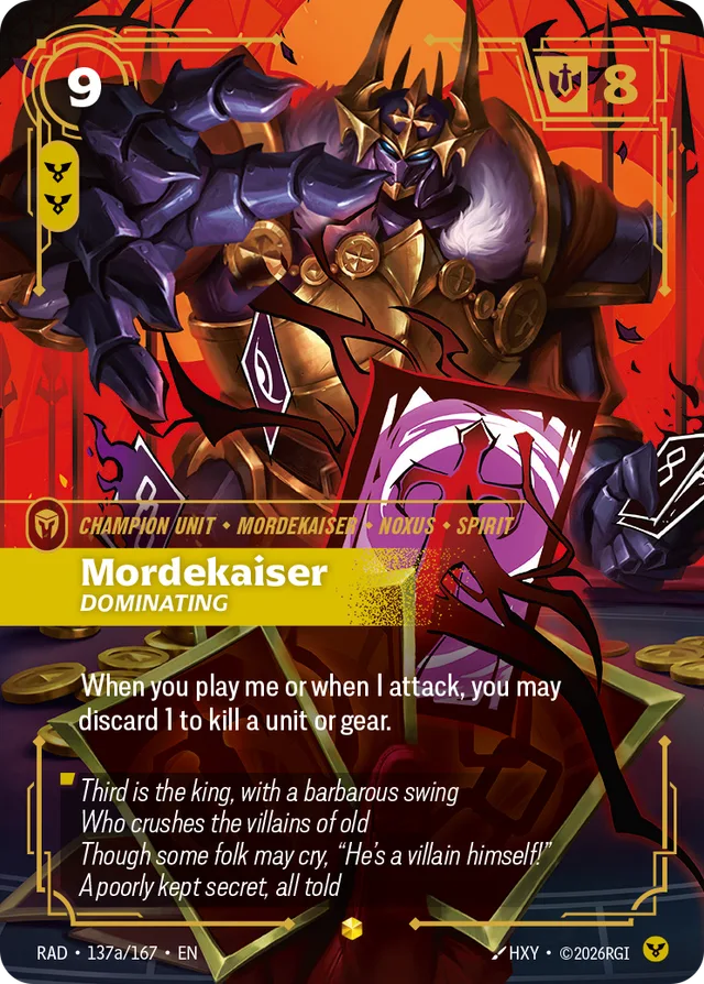Mordekaiser, Dominating (Alternate Art) Riftbound card (RAD-137a/167)