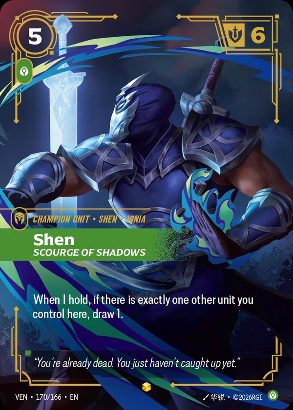 Shen, Scourge of Shadows (Overnumbered) — Riftbound card