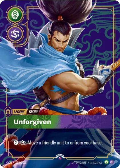 Riftbound Legend: Unforgiven. [2], [T]: Move a friendly unit to or from its base.