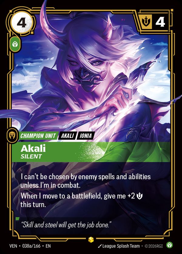 Akali, Silent (Alternate Art) — Riftbound card