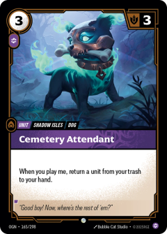 Riftbound Unit: Cemetery Attendant. When you play me, return a unit from your trash to your hand.