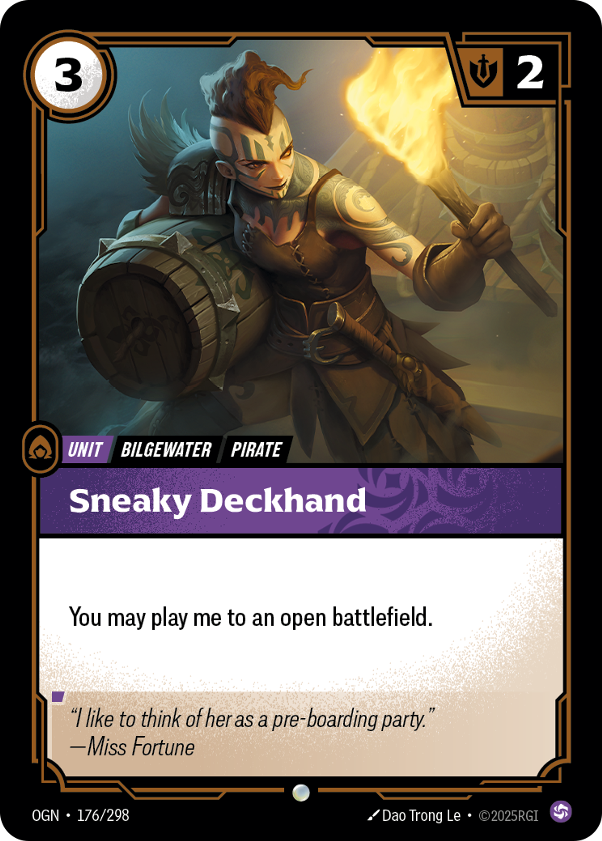 Riftbound Unit: Sneaky Deckhand. You may play me to an open battlefield.