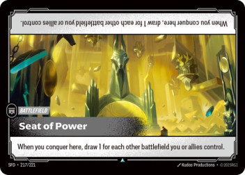 Riftbound Battlefield: Seat of Power. When you conquer here, draw 1 for each other battlefield you or allies control.