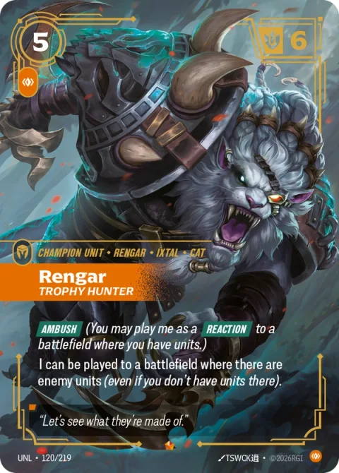 Rengar, Trophy Hunter (렝가) UNL-120 영어판 카드 이미지