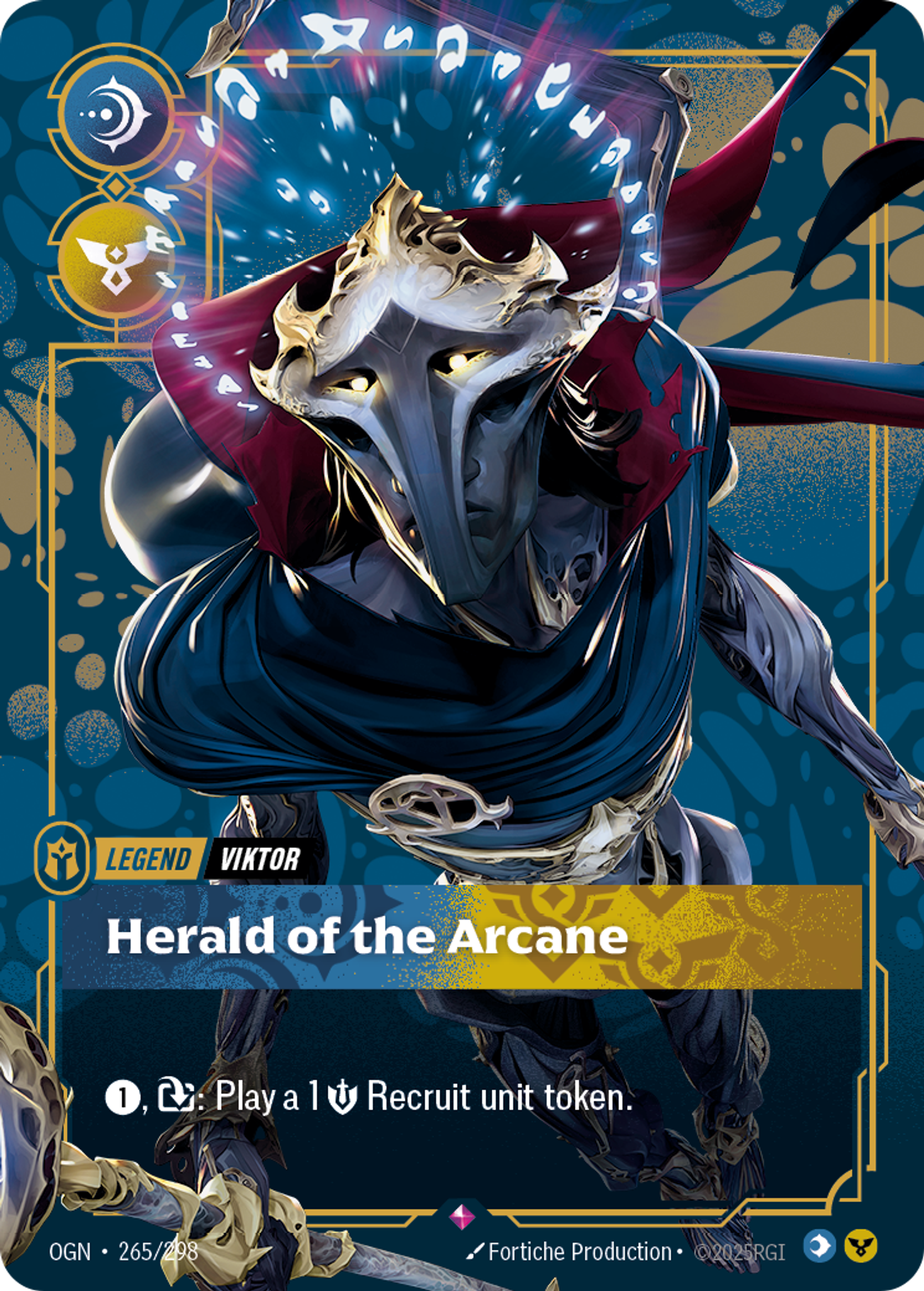 Riftbound Legend: Herald of the Arcane. [1], [T]: Play a 1 [S] Recruit unit token.