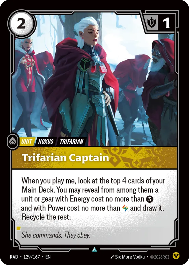 Trifarian Captain Riftbound card (RAD-129/167)