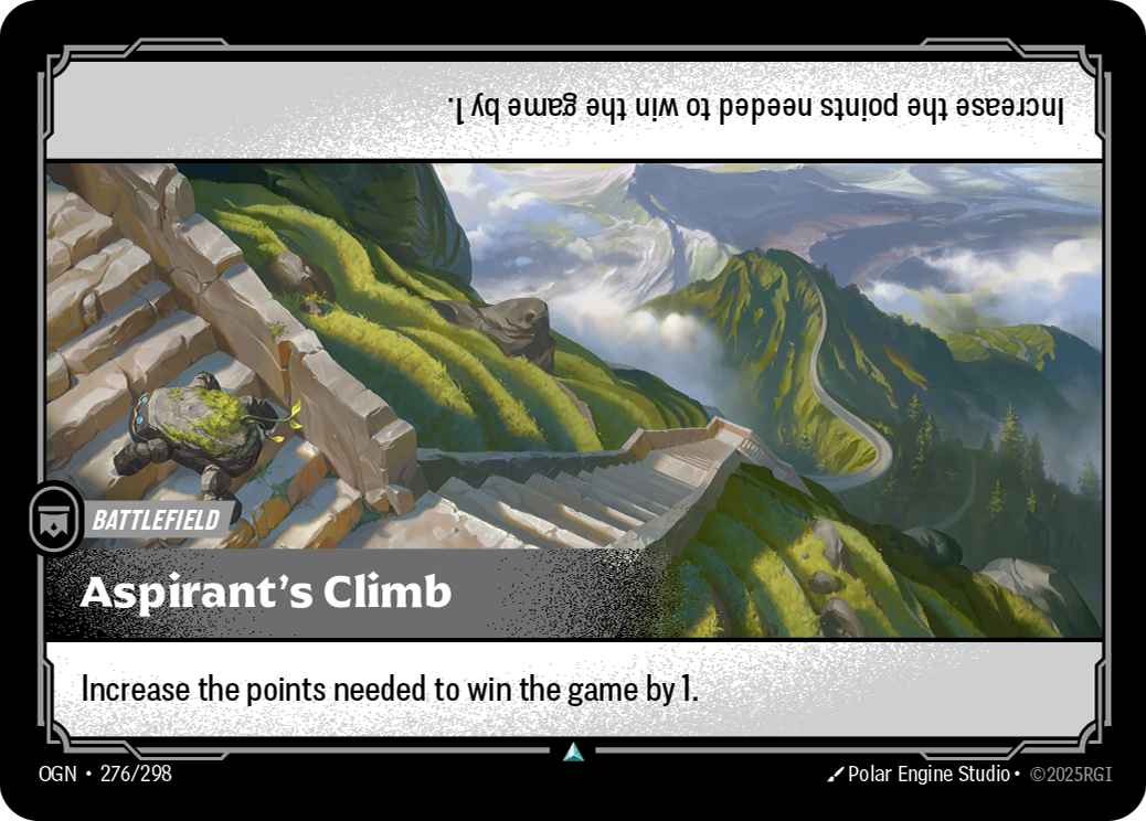 Aspirant's Climb — Riftbound Battlefield: Aspirant's Climb. Increase the points needed to win the game by 1.
