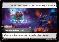 Riftbound Battlefield: Amateur Recital. When you hold here, you may move a unit at a battlefield to its base.