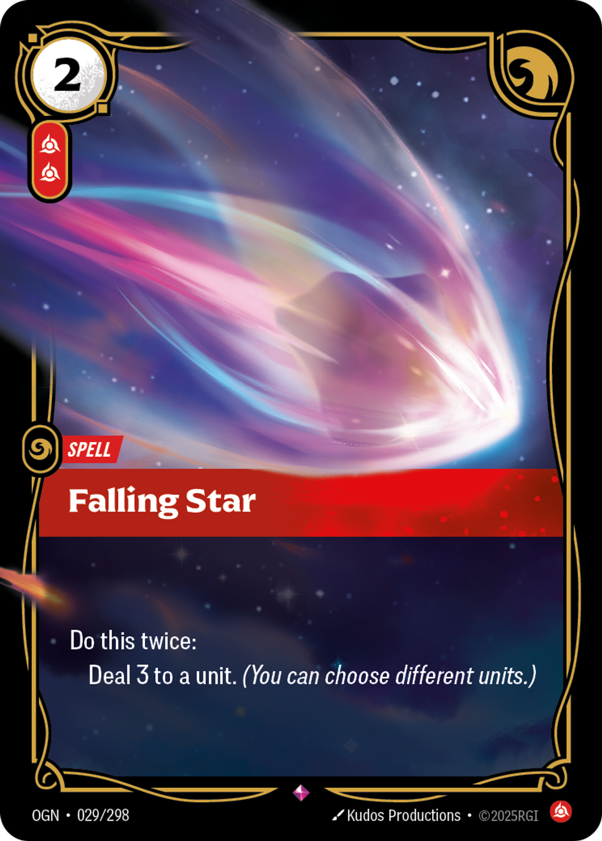 Riftbound Spell: Falling Star. Deal 3 to a unit.
Deal 3 to a unit.