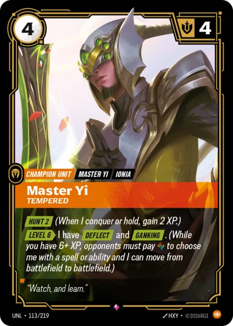 Master Yi, Tempered (마스터 이) UNL-113 영어판 카드 이미지