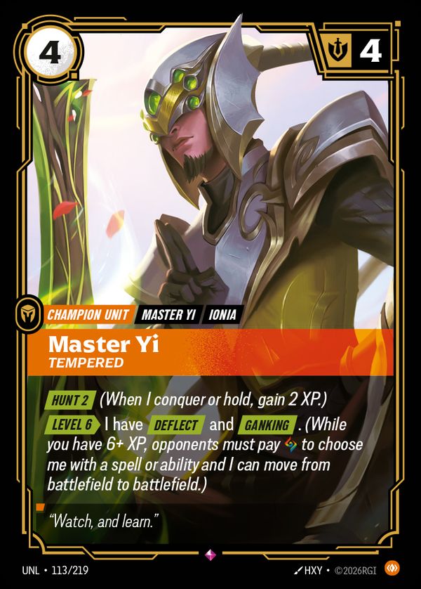 Master Yi, Tempered — Riftbound card