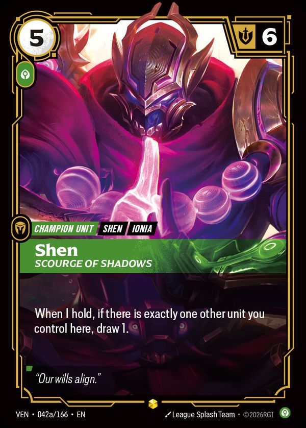 Shen, Scourge of Shadows (Alternate Art) — Riftbound card