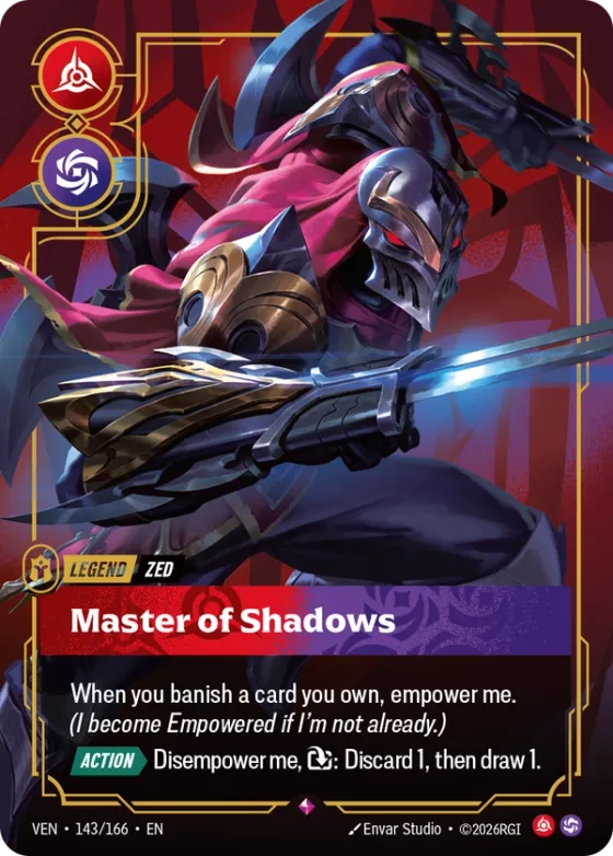 Carta de leyenda de Zed (Master of Shadows) en Riftbound