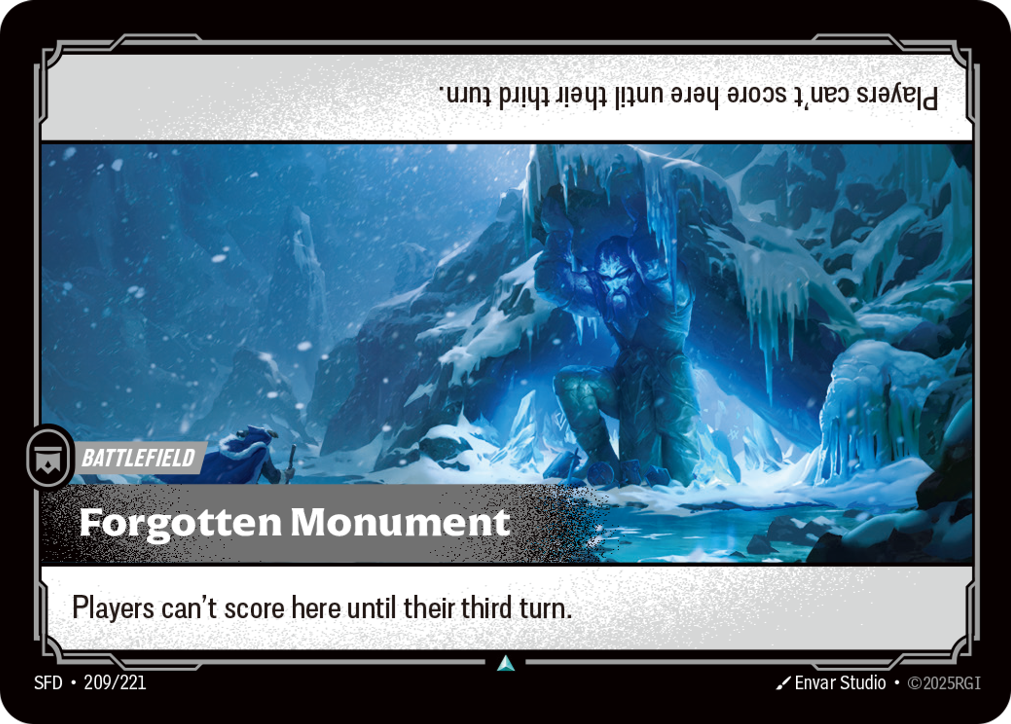 Riftbound Battlefield: Forgotten Monument. Players can't score here until their third turn.
