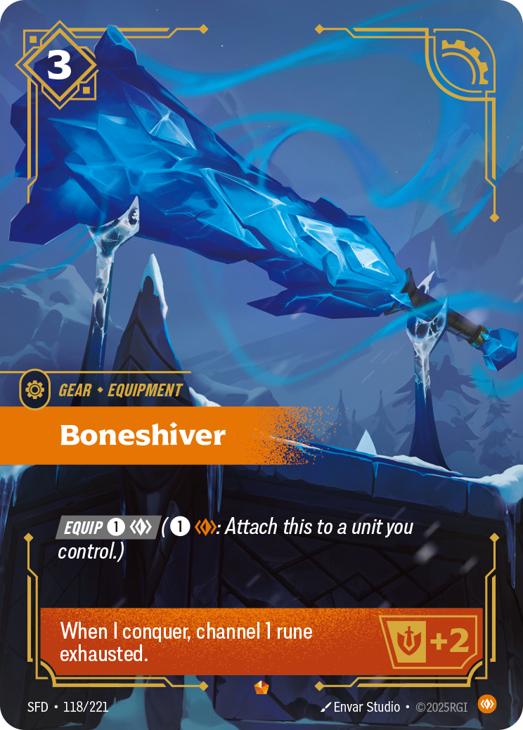 Riftbound Gear: Boneshiver. [Equip] [1][C] ([1][C]: Attach this to a unit you control.)