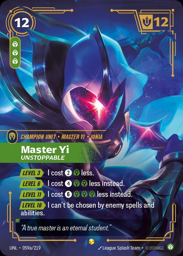 Master Yi, Unstoppable (Alternate Art) — Riftbound card