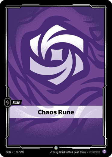 The Chaos Rune from Riftbound. It is a purple card with 'a hexagonal symbol with swirls emanating from its center', as described in the Core Rules.