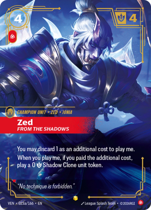 Zed, From the Shadows (Alternate Art) — Vendetta #023a, art by League Splash Team