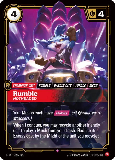 Rumble, Hotheaded (럼블) SFD-026 영어판 카드 이미지