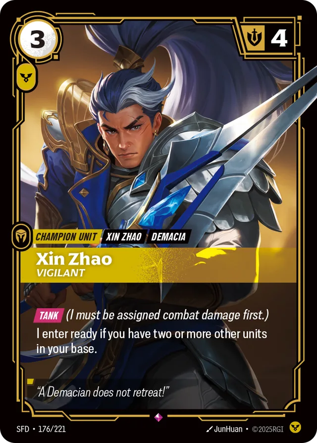 Xin Zhao, Vigilant Riftbound card (SFD-176/221)