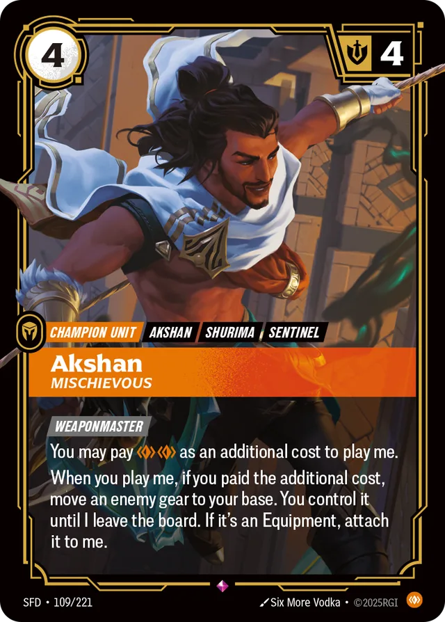 Akshan, Mischievous Riftbound card (SFD-109/221)