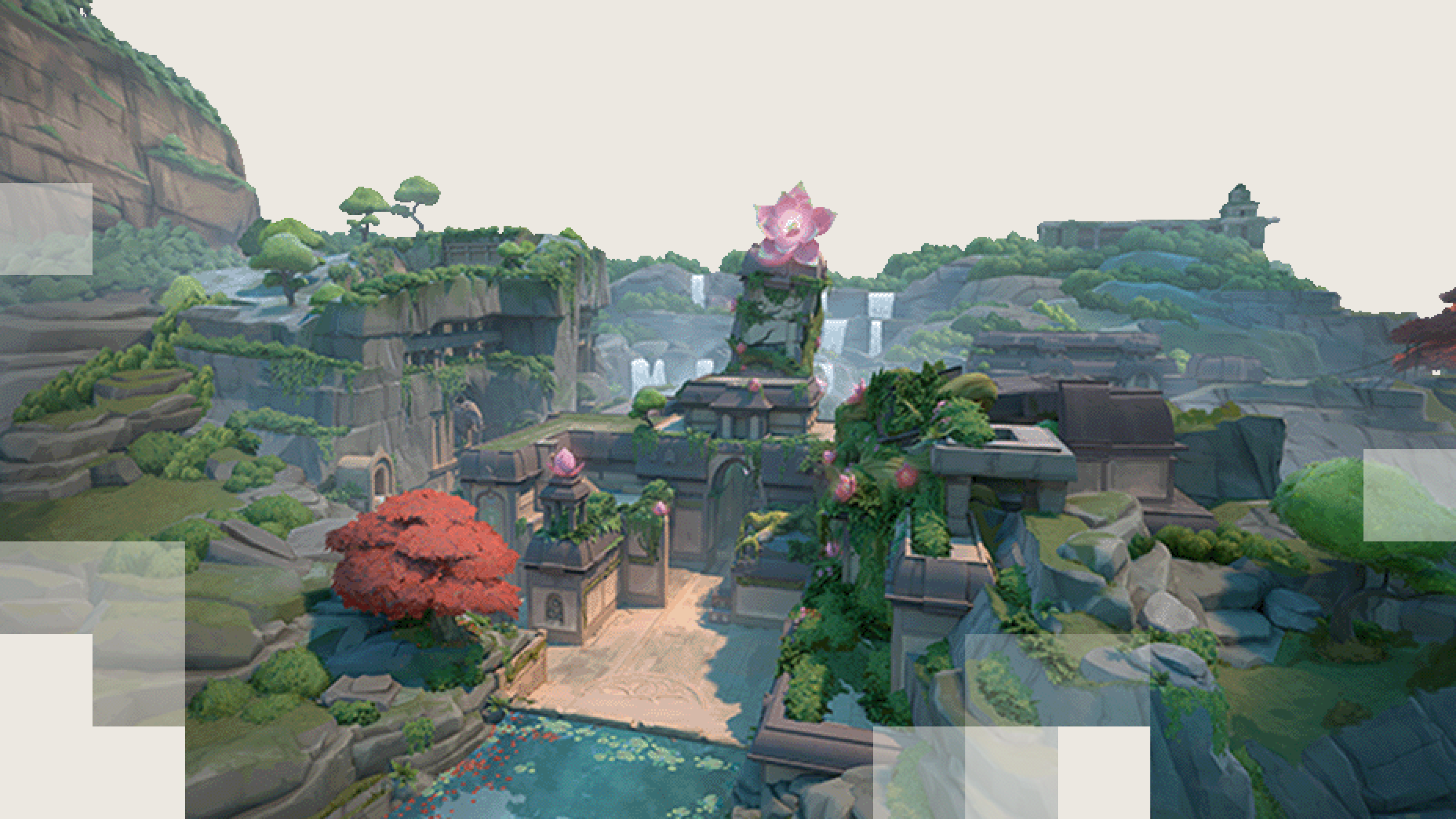 Lotus's overgrown stone temple ruins centered on a giant carved lotus relief