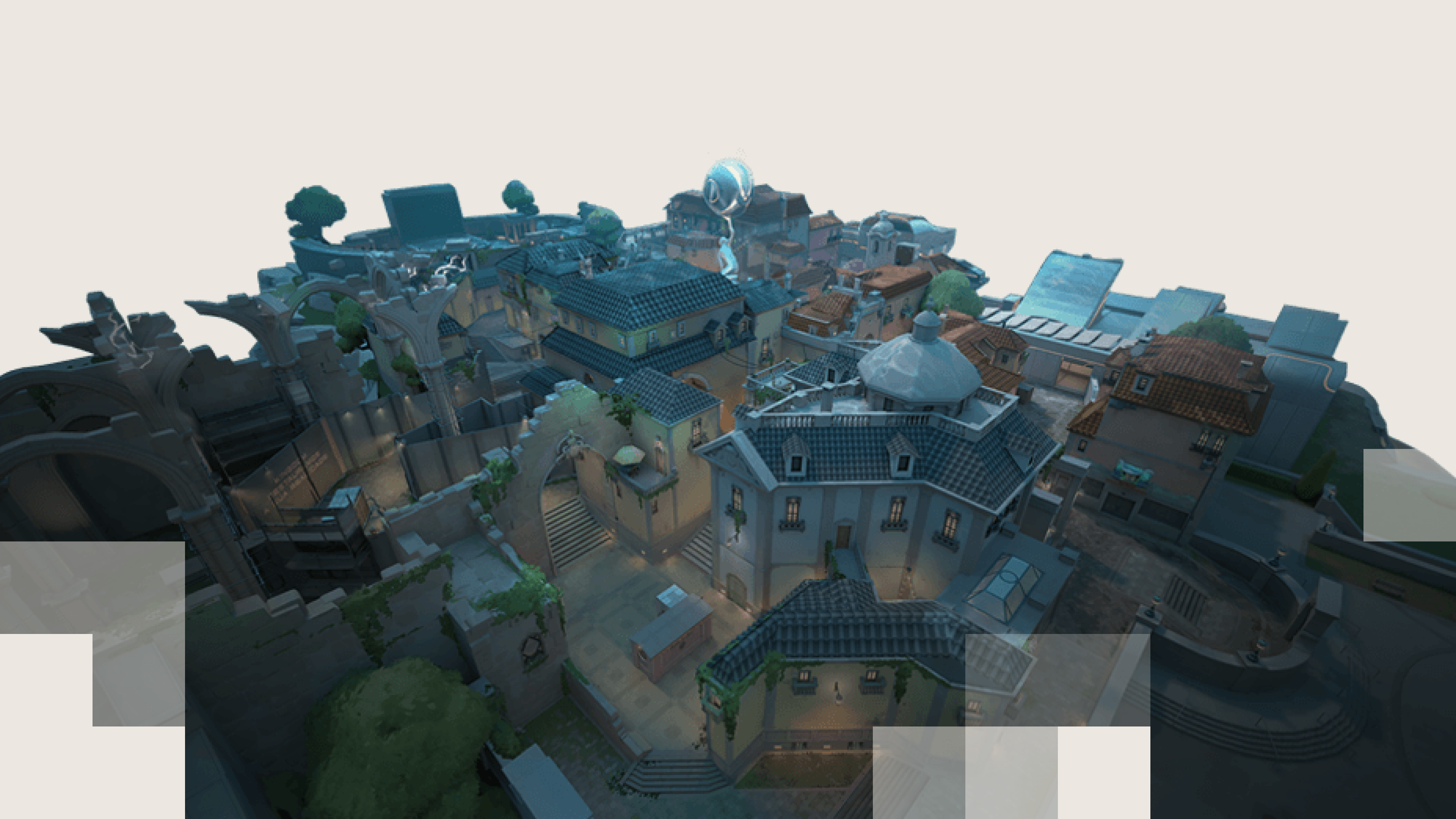 Pearl's ornate blue-domed coastal buildings in the underwater city of Omega Earth