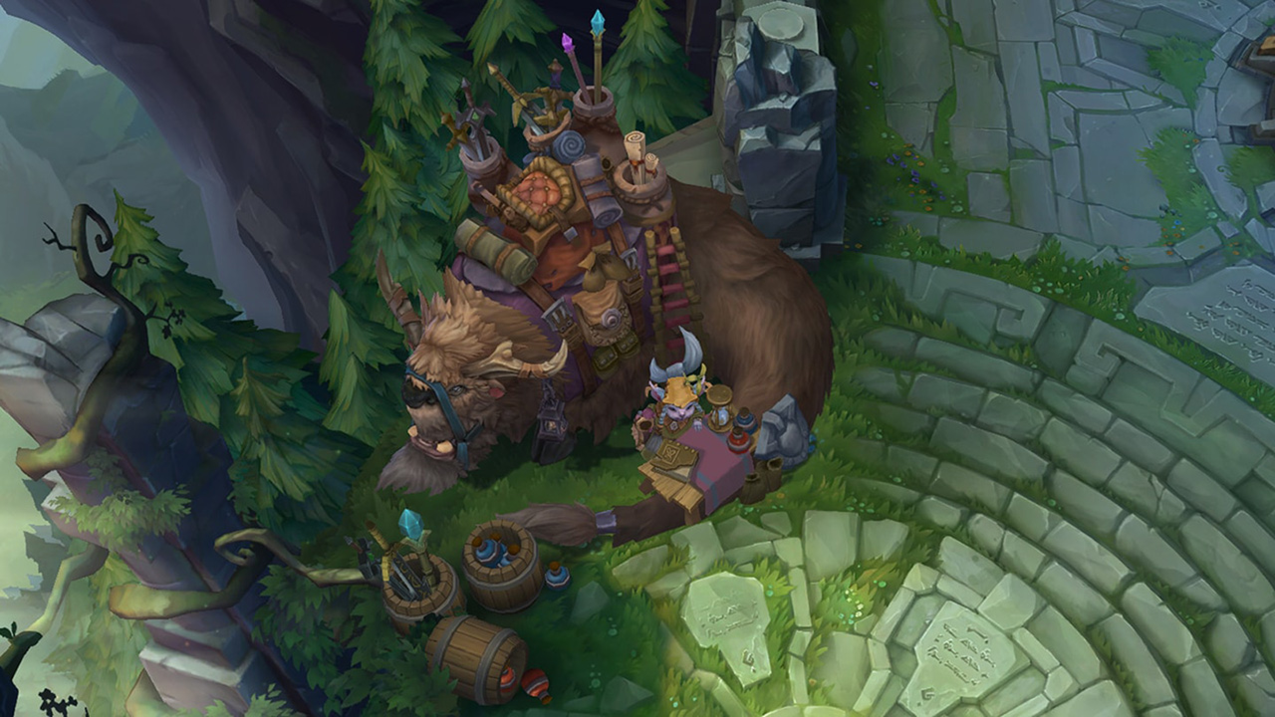 League of Legends-spelbild med handlaren vid fontänen.