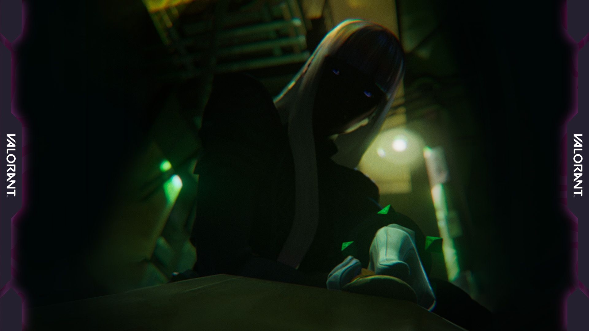 Silhouette of Hush surrounded by floating geometric shapes in VALORANT's Final Word teaser