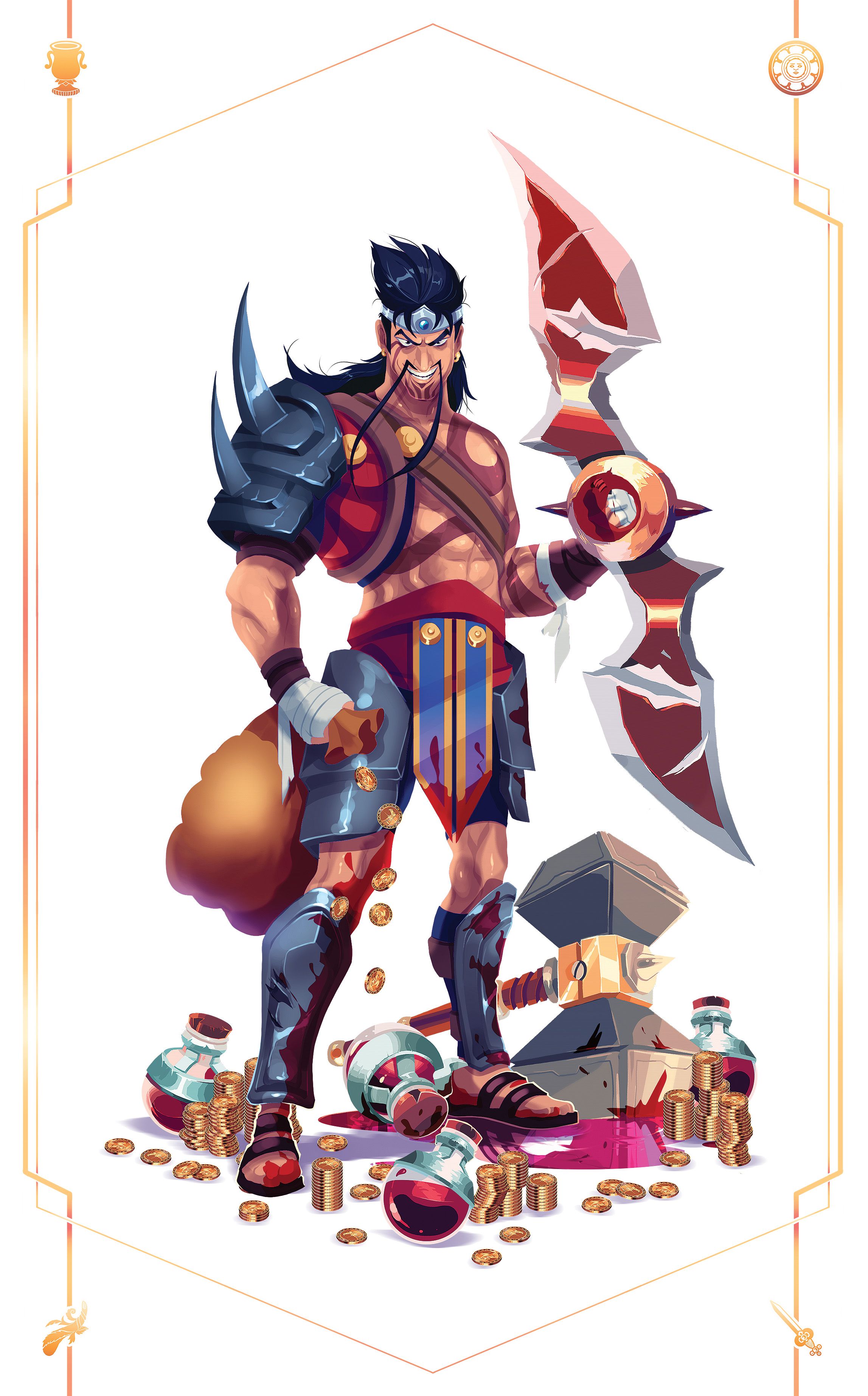 Ispirato alla Skin “Draven Gladiatore”, usata per il lancio di League in Italia, “Il Draven” è la versione “Jolly” delle carte realizzate da Ckibe