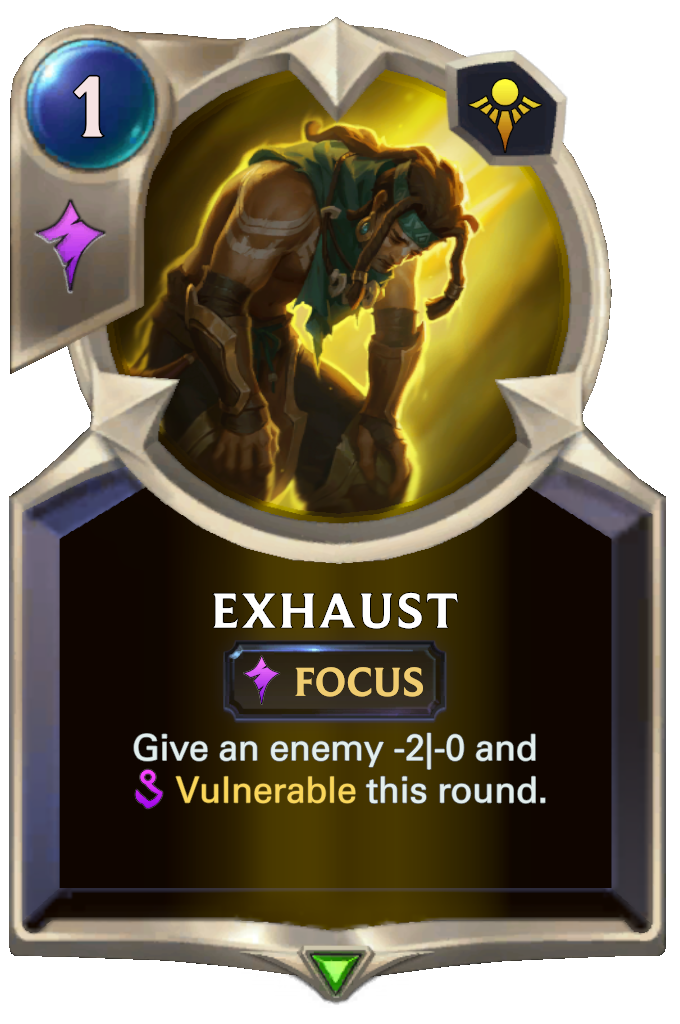 An image of the Exhaust spell from Legends of Runeterra, an example of a focus spell in the game.