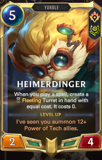 An image of Heimerdinger's champion card as it appears post patch 3.6.