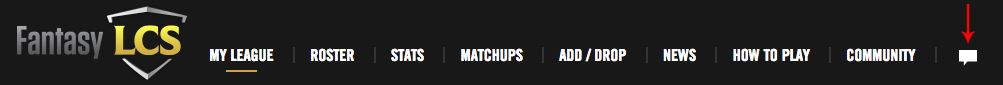 Pantallazo que muestra que el icono del chat se encuentra en la parte derecha de la página web de Fantasy LCS.