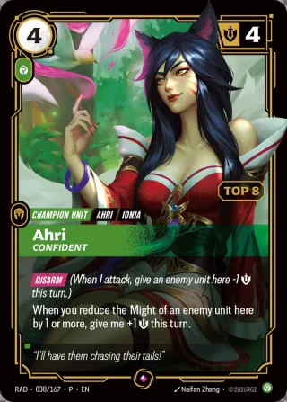 Ahri, Confident — Riftbound promo card RAD 038