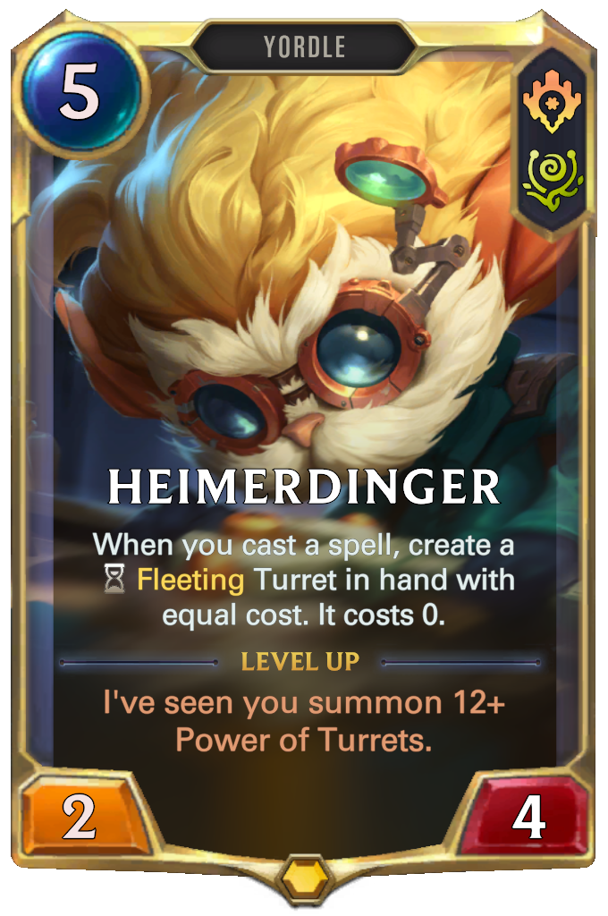 Legends of Runeterra Player Support - An image of Heimerdinger's champion card before patch 3.6.