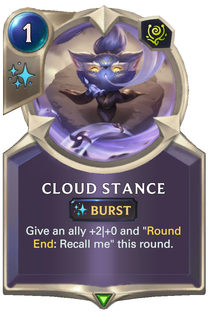 Legends of Runeterra LoR Player Support - An image of the Cloud Stance spell from Legends of Runeterra, an example of a burst spell.